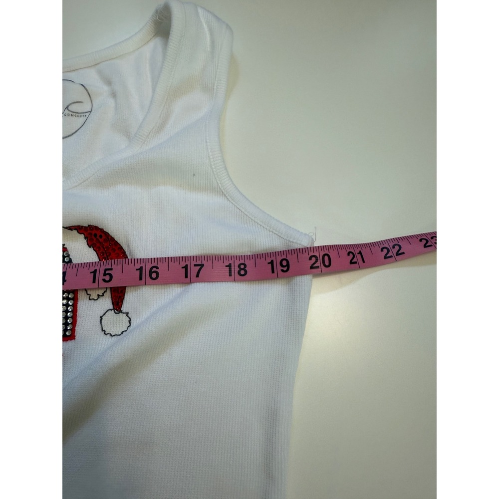 Santa Baby Rhinestone Ribbed Tank Top White Large - Picture 6 of 8